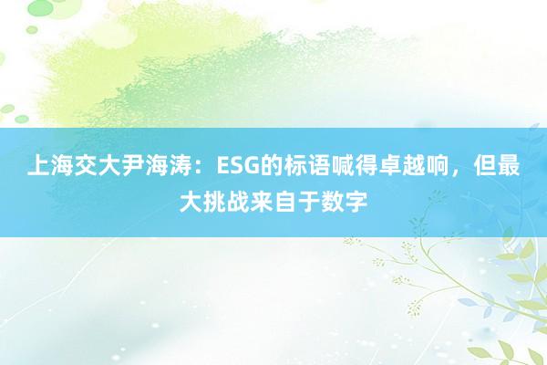 上海交大尹海涛：ESG的标语喊得卓越响，但最大挑战来自于数字